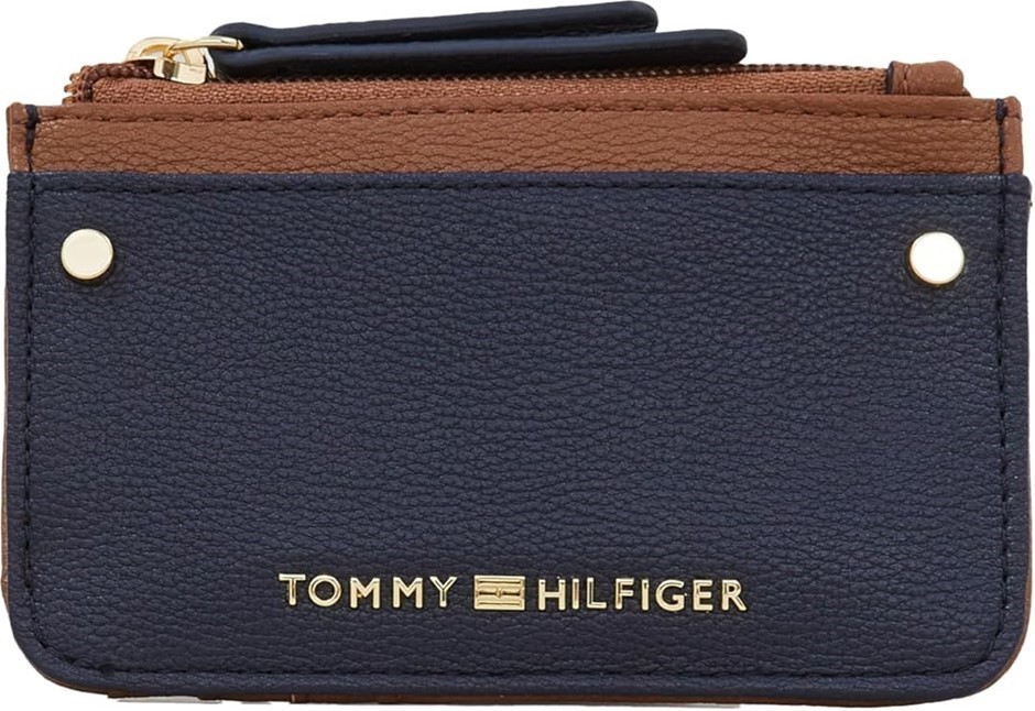 TOMMY HILFIGER Women's Sydney Zip Card Case, Navy/Cognac. Buyers Note - Di