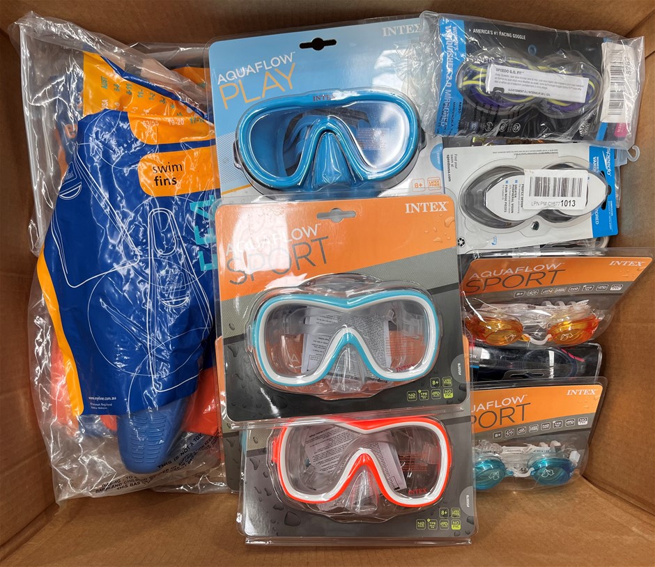 Assorted Swimming Products Including INTEX, FINIS & SPEEDO. NB: Sold as sh