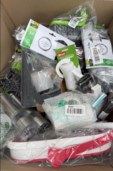 Assorted Box of Household Items incl: Refillable Oil Sprayer, Shakers, Broo
