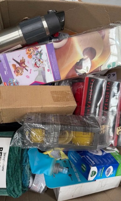 Assorted Box of Household Items incl: Wall decals, Yarn, Hair rollers and m