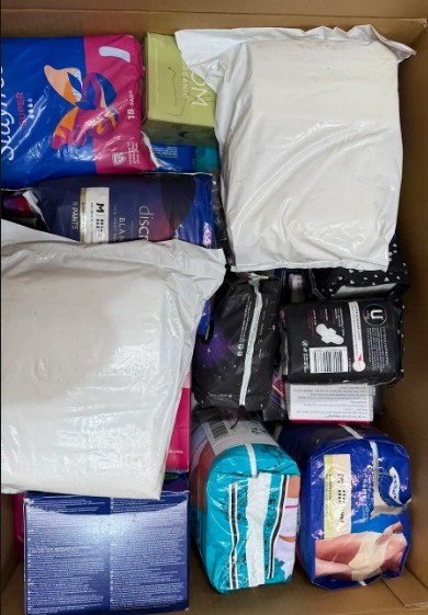 Assorted Box of Feminine Hygiene Products. NB: Items may be opened and be s