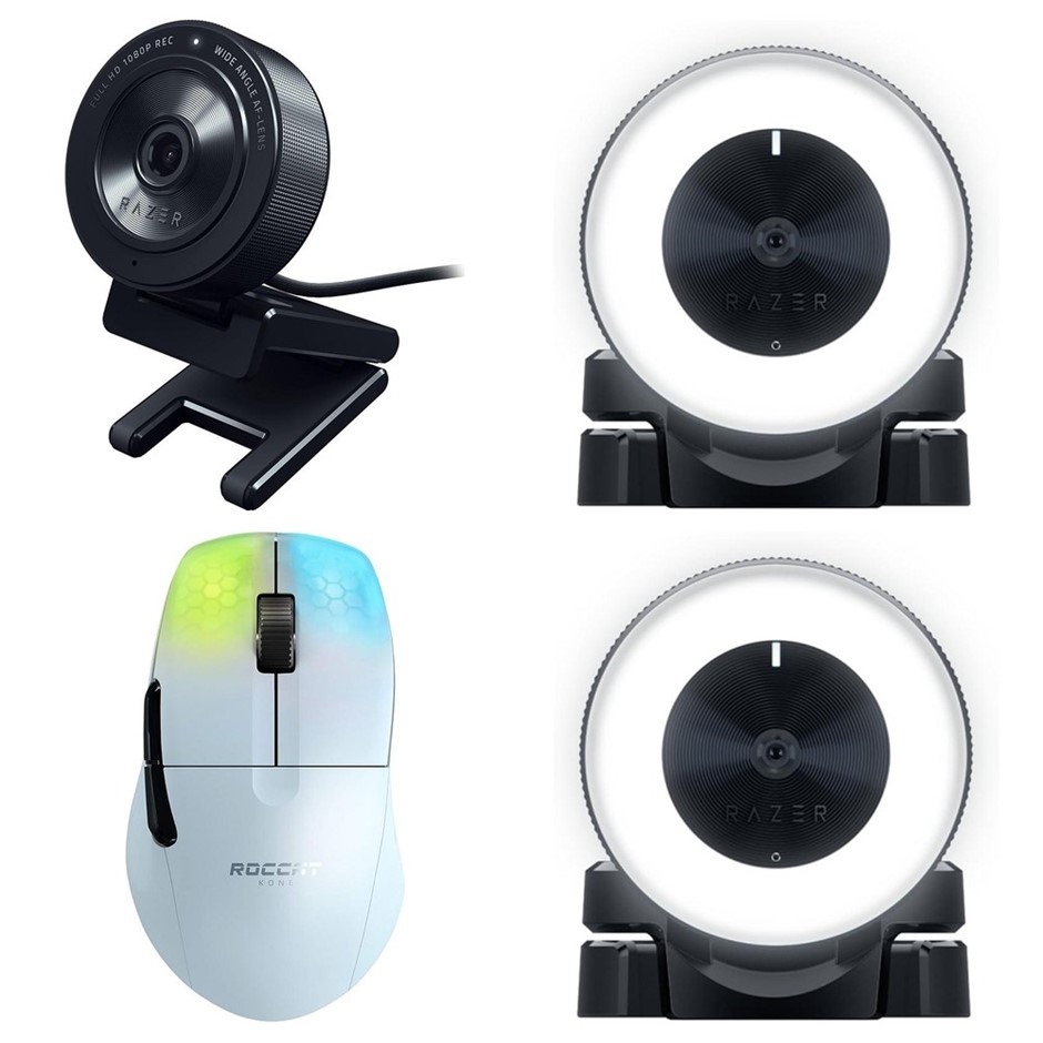 4 x Assorted PC Peripherals, RRP: -$406, Incl: 1 x Razer Kiyo X 1080p Strea