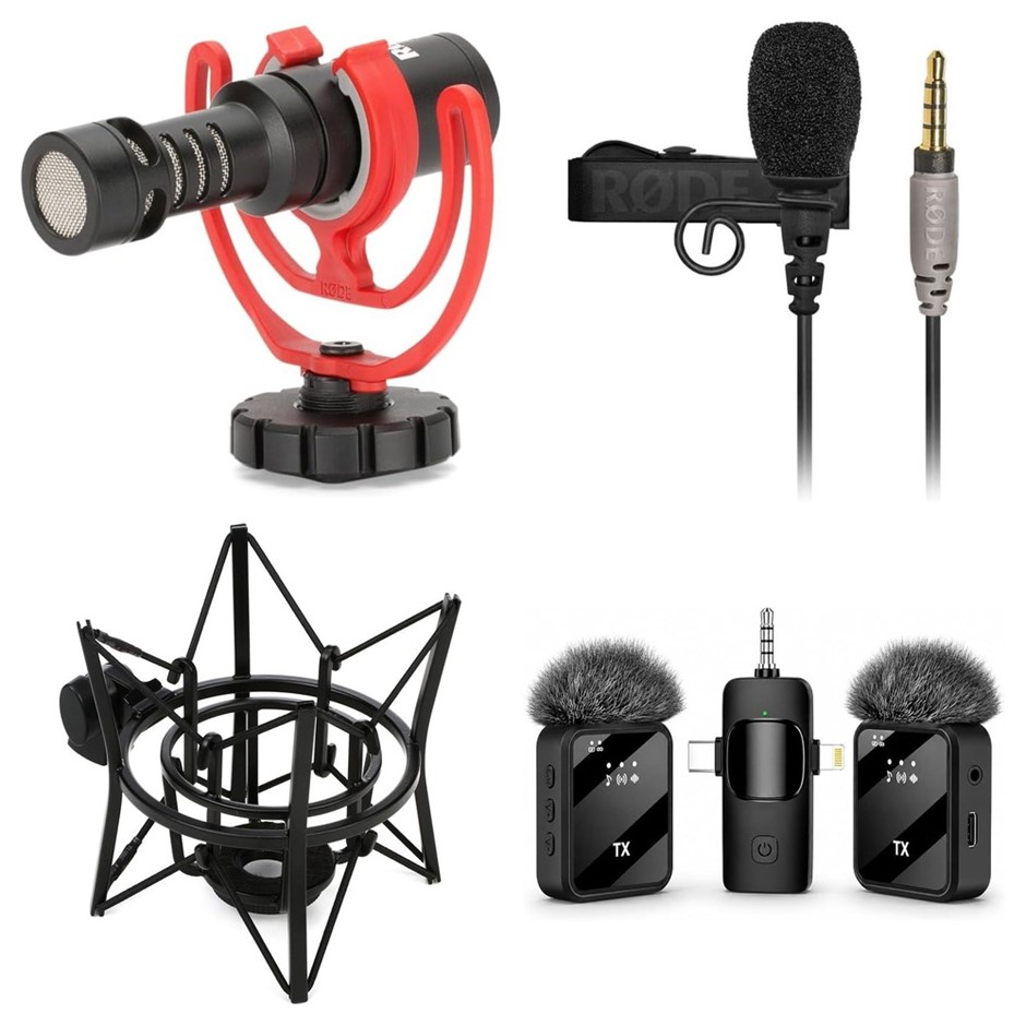 4 x Microphones & Accessories. 1 x RØDE VideoMicro Compact On-Camera Direct