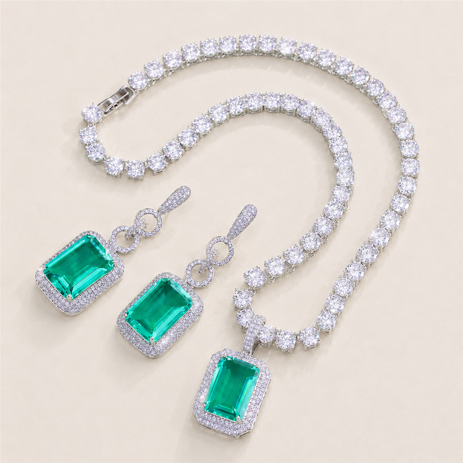 Luxury Emerald Cut AAA+ Cubic Zirconia Tennis Jewellery Set