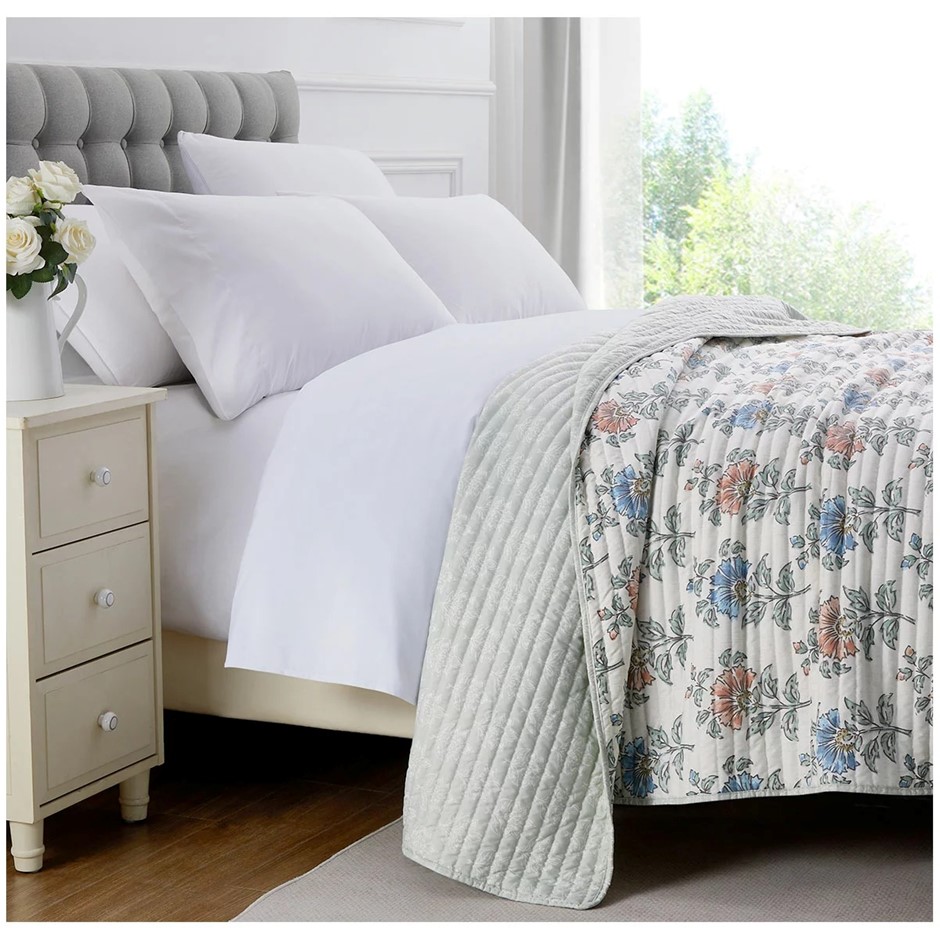 FRAICHE MAISON Microfibre Quilt, King, Blockprint