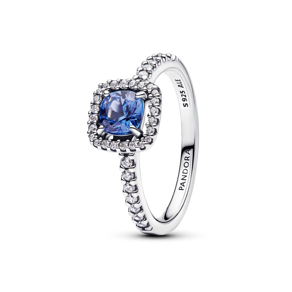 Sterling silver ring with cornflower blue crystal and clear cubic zirconia