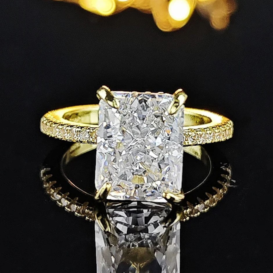 Gold Plated Emerald Cut CZ Ring