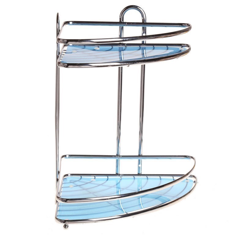 Chrome Finished Bathroom Corner Shelf Rack 250mm D x 300mm H.