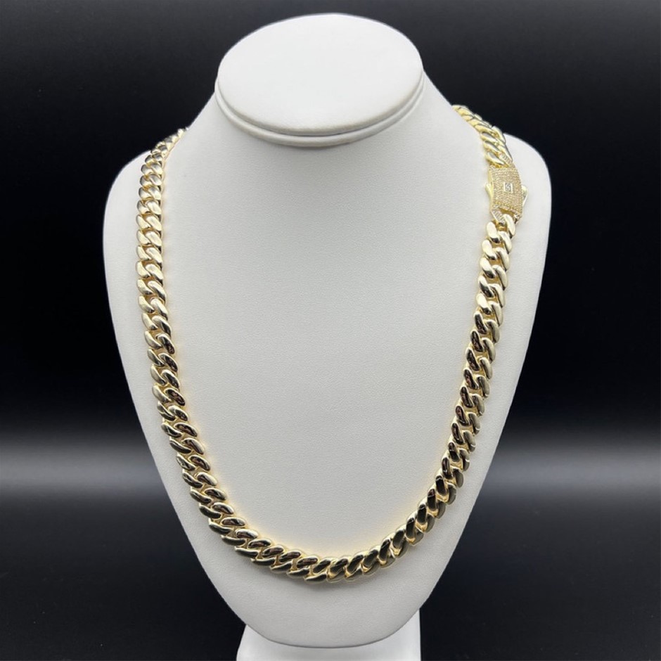 14K Gold-Filled Cuban Necklace, AAA Cubic Zirconias, 10MM Wide-50.8cm
