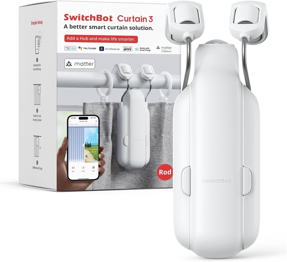 SWITCHBOT Smart Automatic Curtain Opener - Bluetooth Remote Control with Ap