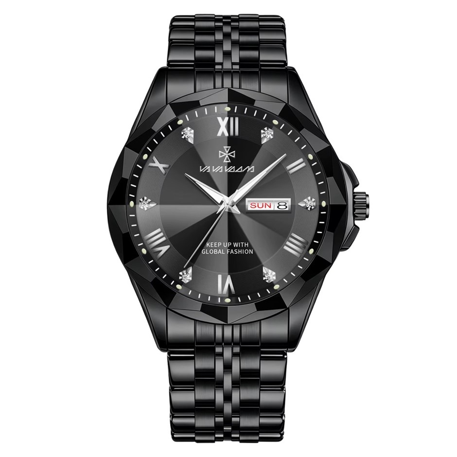 High Quality Simulated Diamond Men's Quartz Watch, Silver