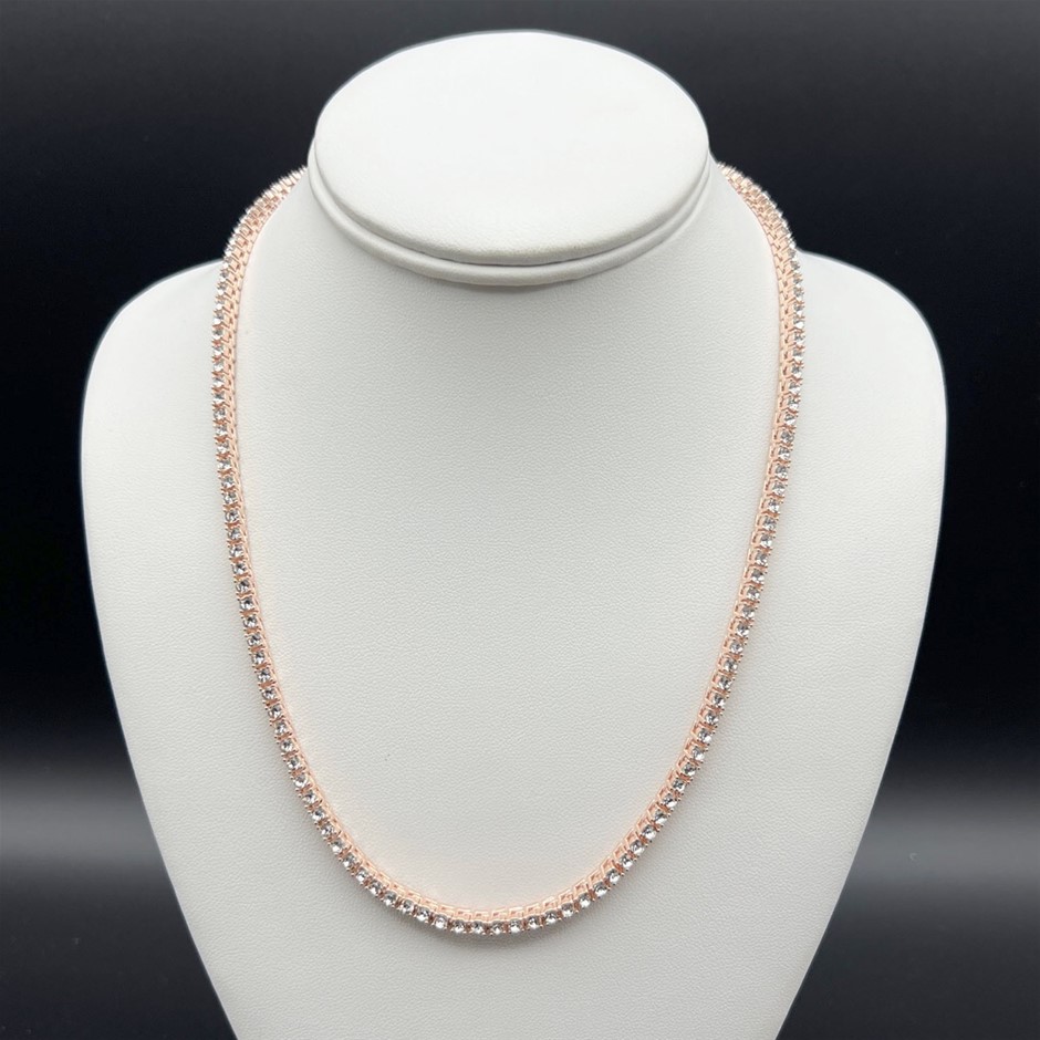 18K Rose Gold-Filled 3mm Necklace with AAA Cubic Zirconias - 45.8cm