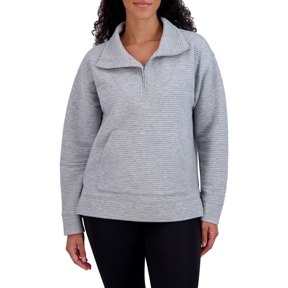 SIGNATURE Women's Ottoman Half Zip, Size L, Grey.