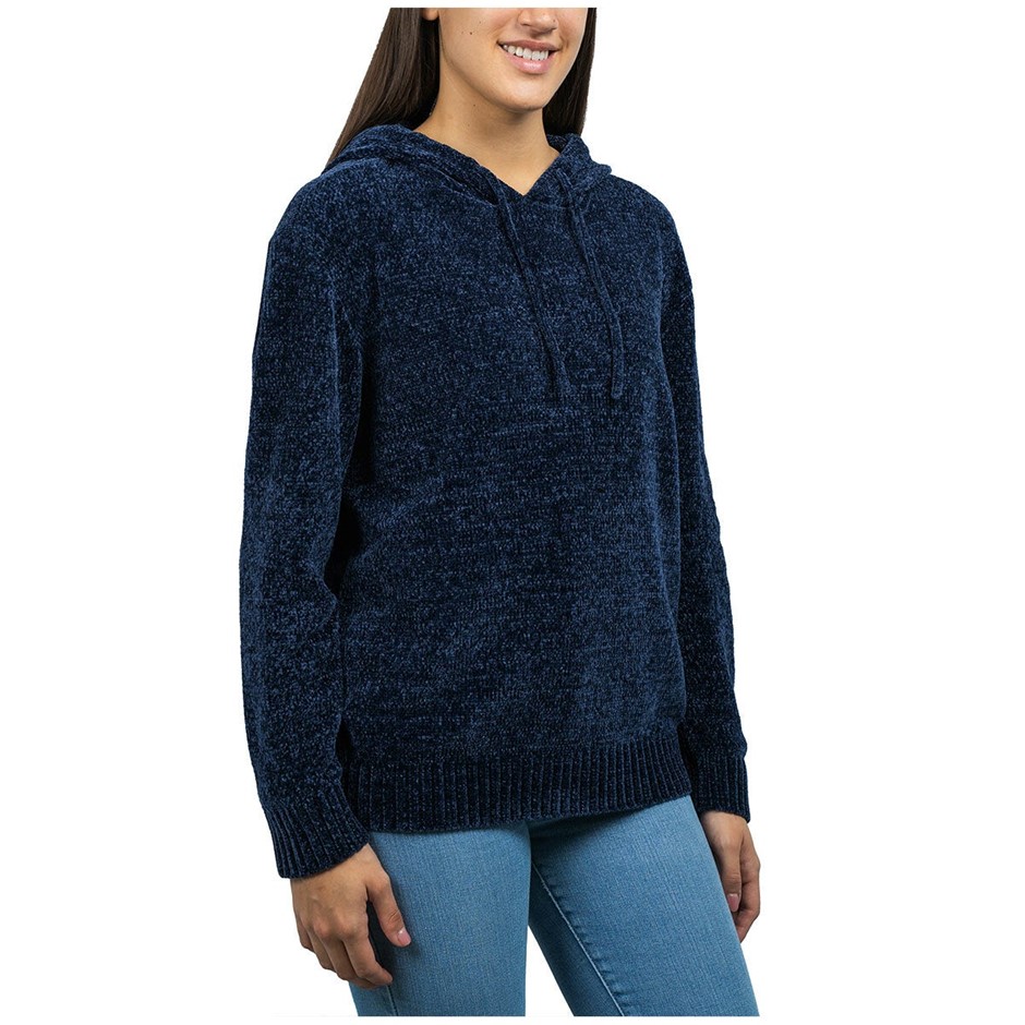 JACHS Women's Chenille Hoodie, Size M, Navy. NB: hole in front.