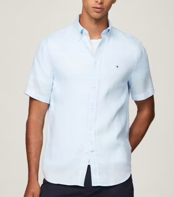 Tommy Hilfiger Men's Premium Linen Shirt Kingly Blue Large