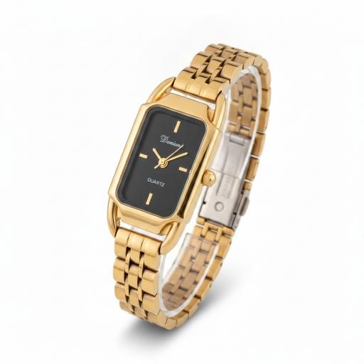 Elegant Gold-Tone Ladies Watch with Black Dial – Gift Box Included