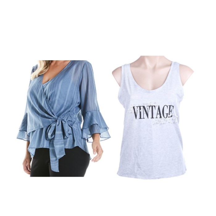 2 x Women's Tops, Incl: RE:DENIM & ESTELLE, Size S (8), Blue & Grey. Buyer