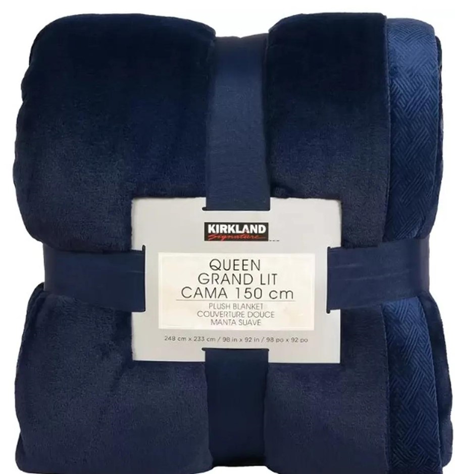 KIRKLAND Signature Queen Grand Lit Cama Plush Blanket, Blue, Queen. NB: Not
