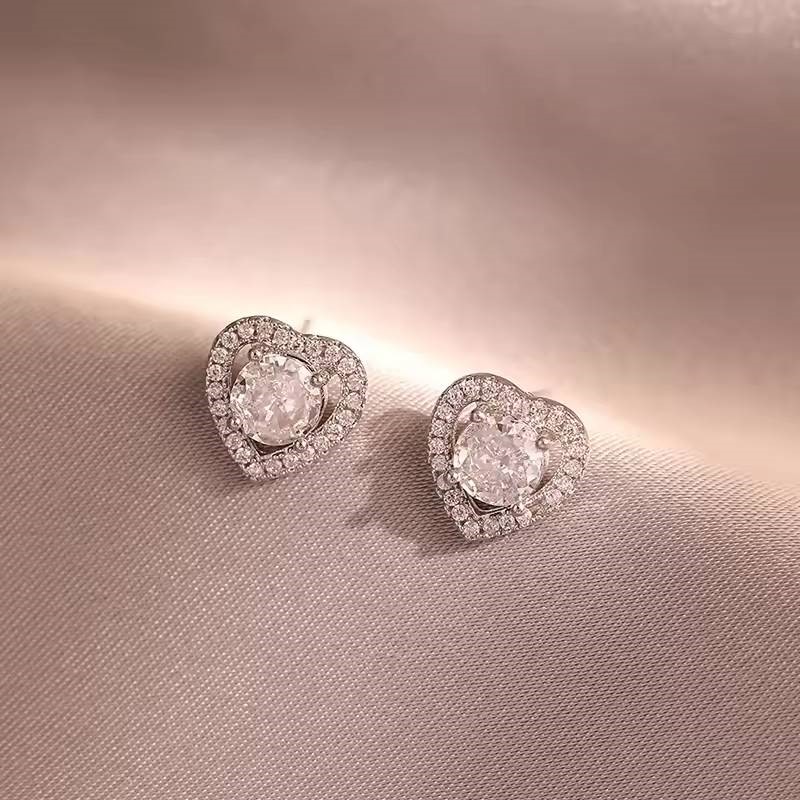 Designer Simulated Diamond Love Heart Earrings in Silver