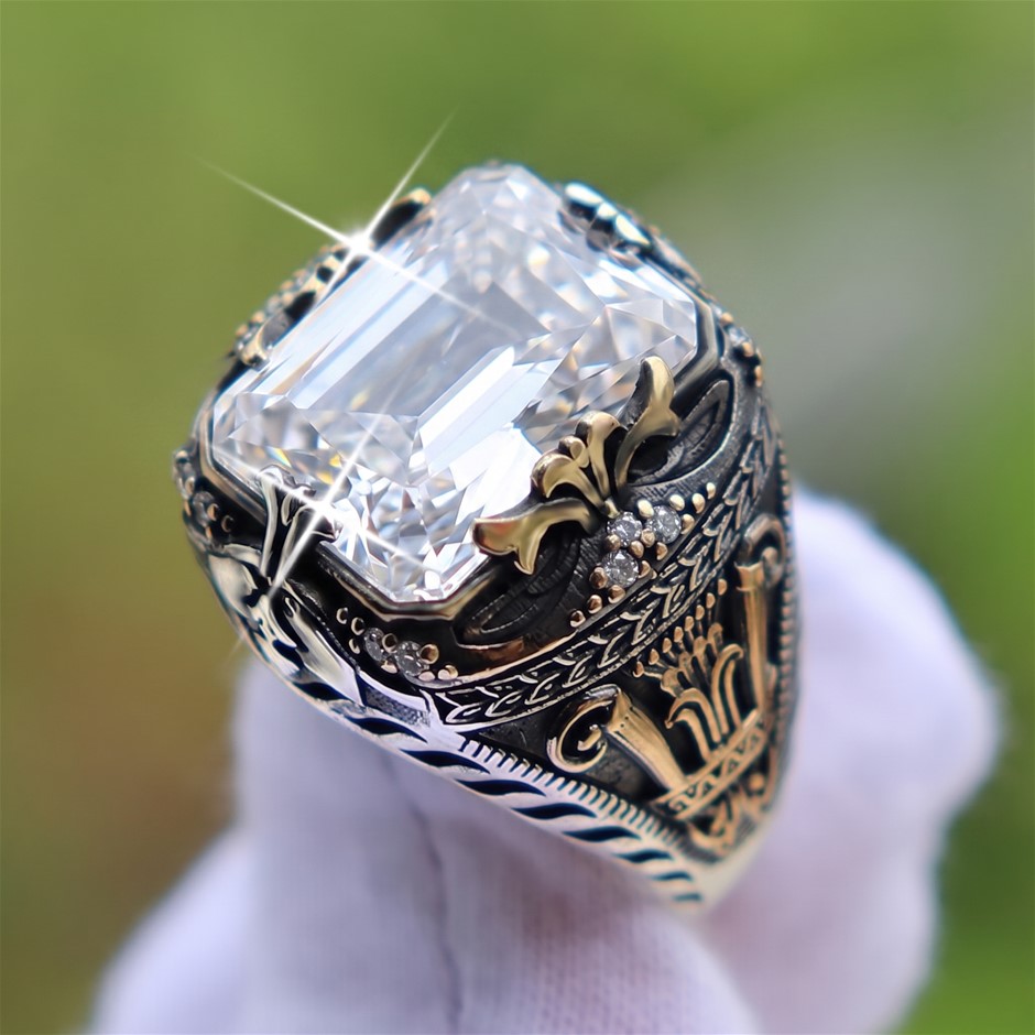Designer Two Tone White Statement Ring - US Size 7