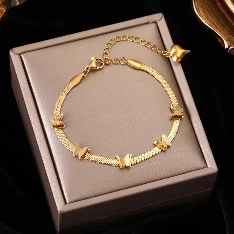 Designer Stainless Steel Butterfly Charm Bracelet in Gold (Adjustable)