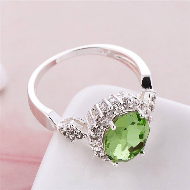 Designer Simulated Diamond Green Statement Oval Ring in Silver - US Size 8