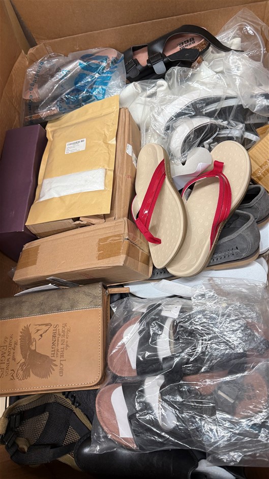 Assorted Box of Shoes and Accessories. NB: Items may not be in original pac