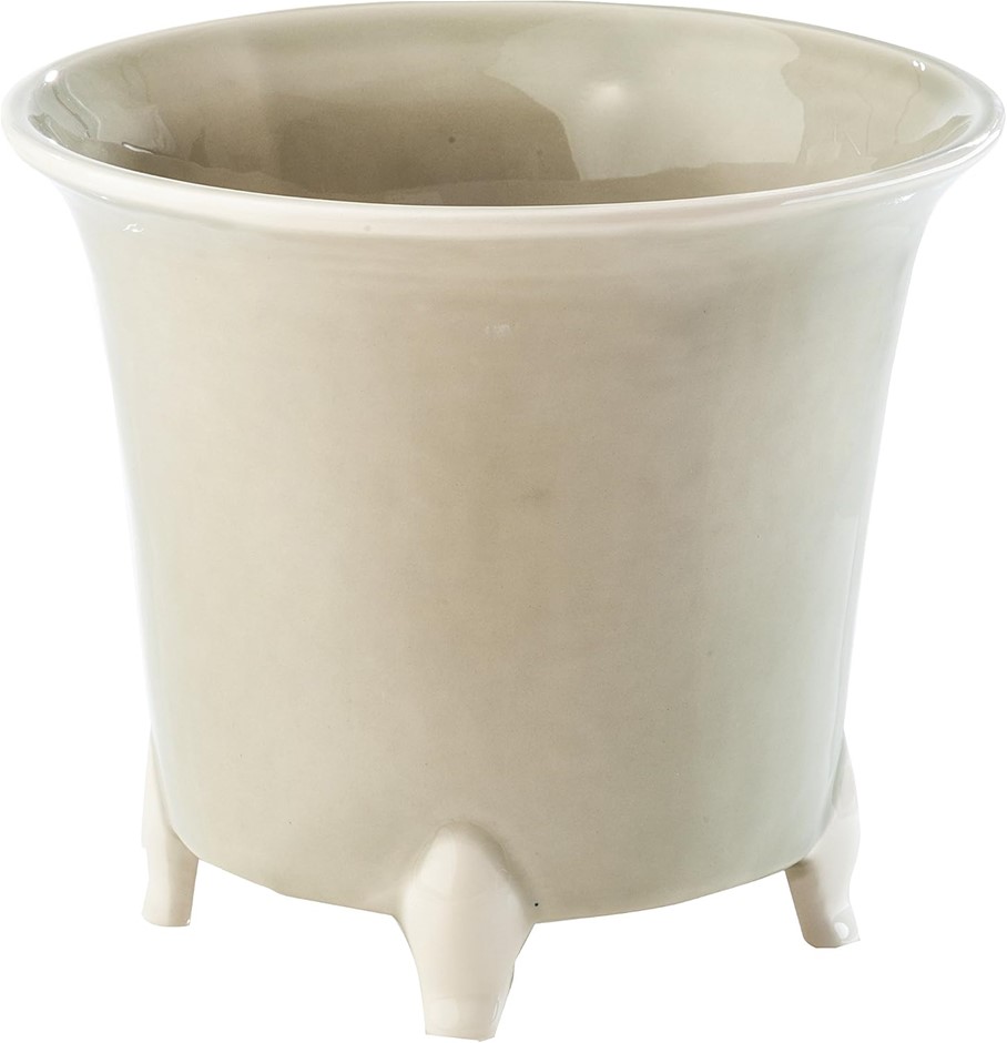 ABIGAILS Large Grey Ceramic Cachepot Round W/White