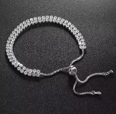 Two Rolls 925 Sterling Silver Tennis Bracelet Simulated Diamonds-adjustable
