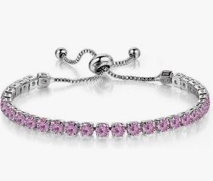 925 Sterling Silver Tennis Bracelet Pink Simulated Diamonds-adjustable