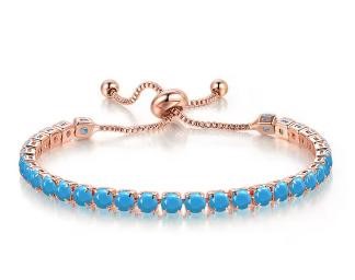 925 Sterling Silver Tennis Bracelet Turquoise Blue Simulated Diamonds