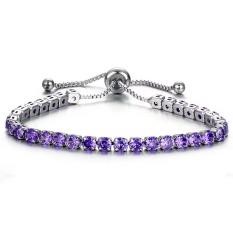 925 Sterling Silver Tennis Bracelet Purple Simulated Diamonds-adjustable