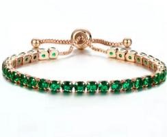 925 Sterling Silver Tennis Bracelet Green Simulated Diamonds-adjustable