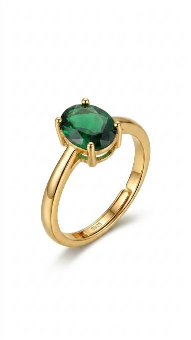 925 Sterling Silver Green Oval Cut Ring Simulated Diamonds