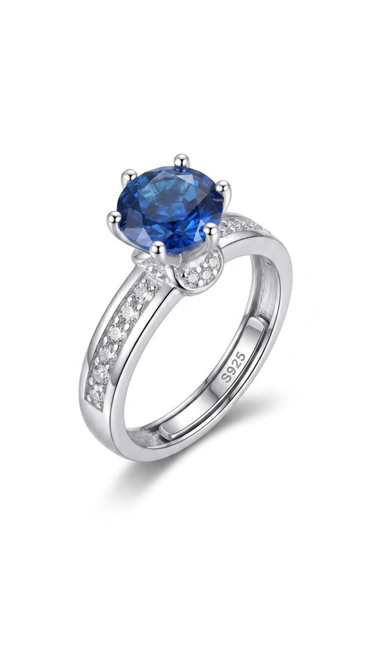 925 Sterling Silver Blue Rounded Brilliant Cut Ring Simulated Diamonds