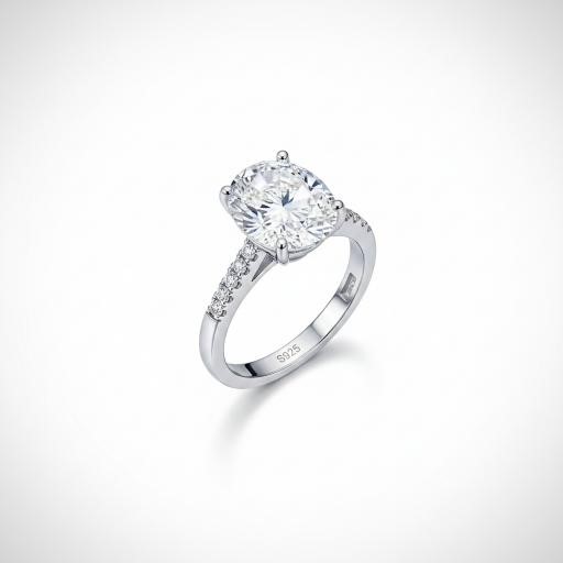 925 Sterling Silver 5.0ct Oval Cut White Ring Simulated Diamonds