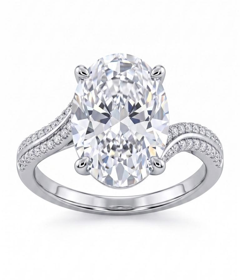 925 Sterling Silver 8.0ct Oval Cut White Ring Simulated Diamonds