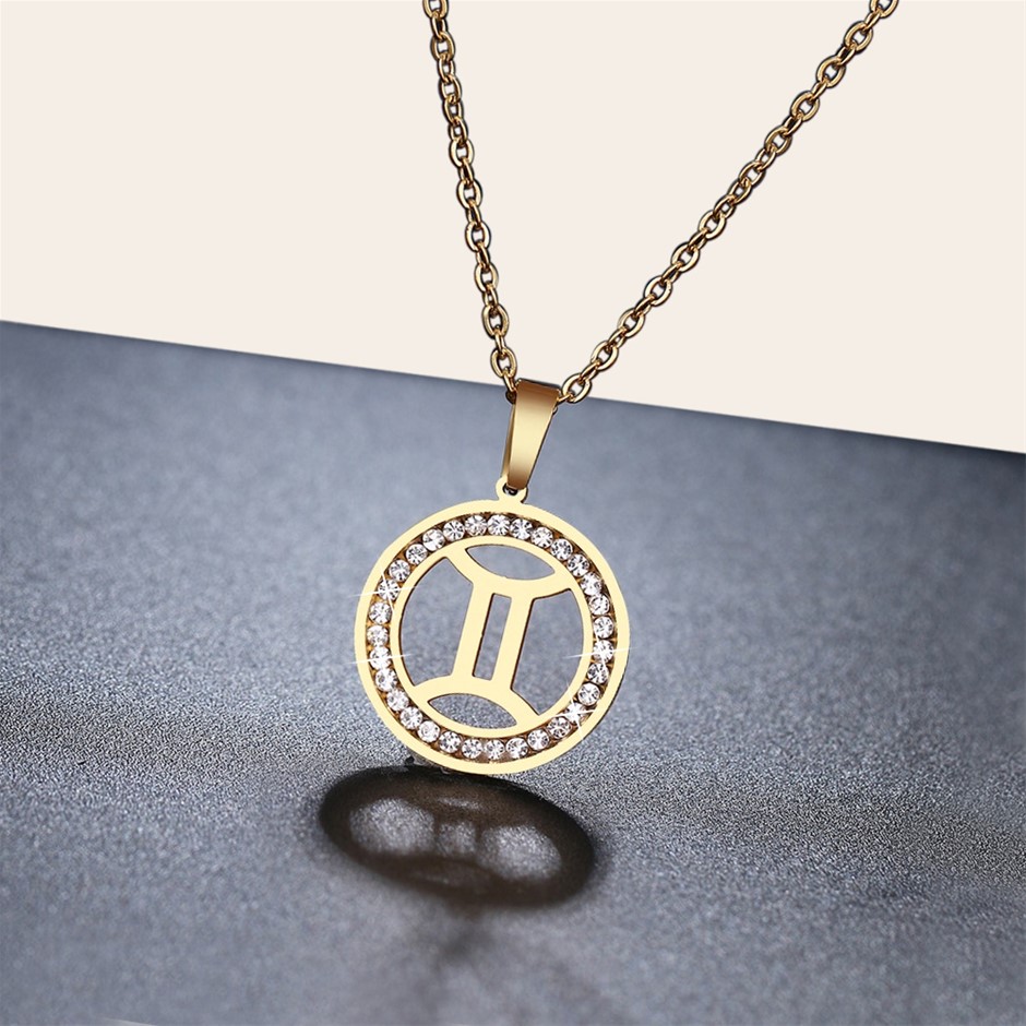 Simulated Diamond Zodiac Necklace - GEMINI (Yellow)