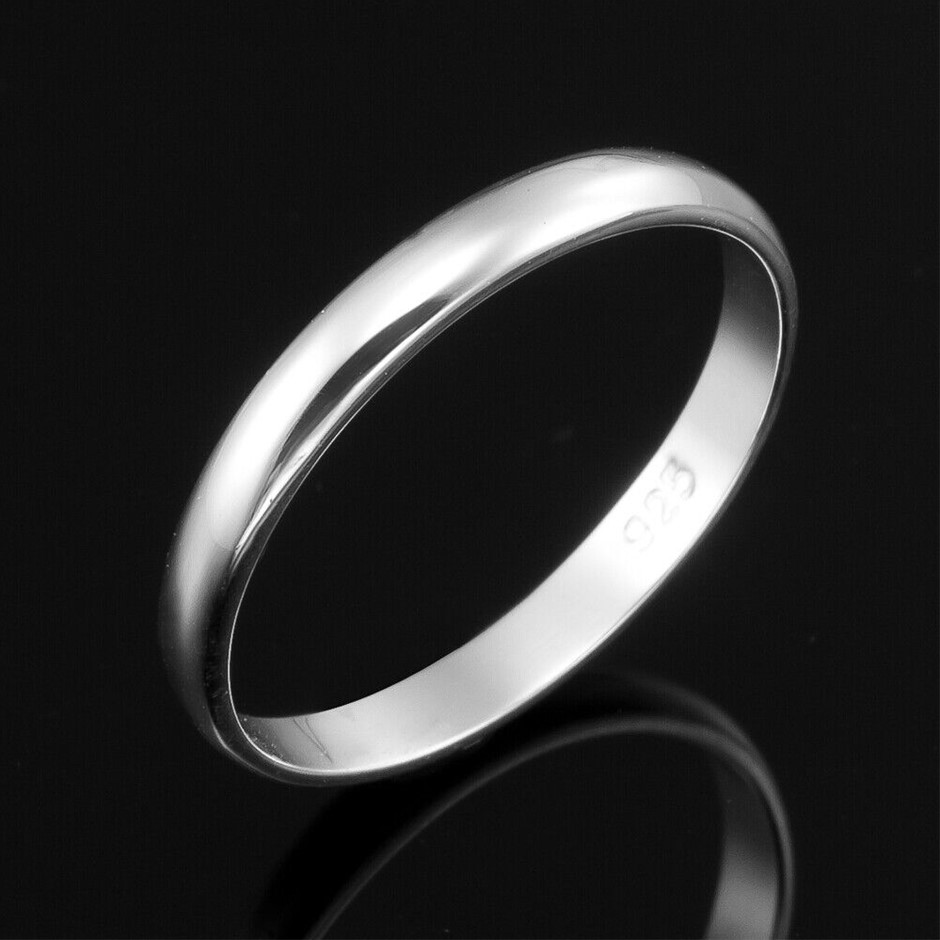 Solid 925 Sterling Silver Men's Band Ring - US Size 11