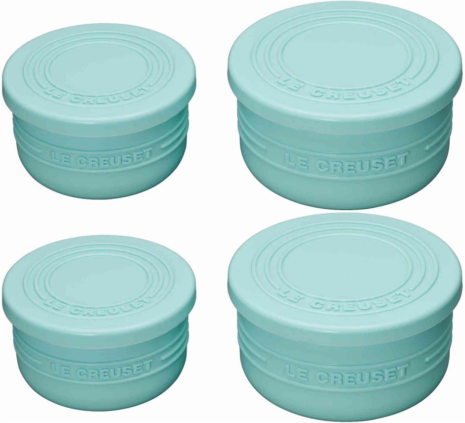 2 x LE CREUSET Silicone Ramekin with Lid Set of 2, Powder Blue