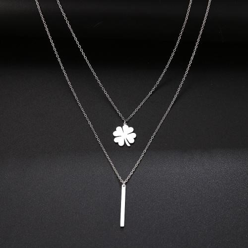 Stainless Steel Double Layer Choker "Clover" Necklace