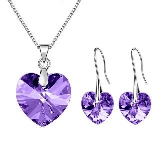 Designer Violet Love Heart Necklace & Earring Set in Silver