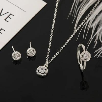 Designer Eternity Necklace, Ring and Earring Set in Silver