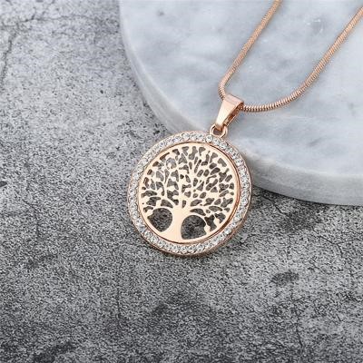 Designer Simulated Diamond "Tree of Life" Pendant Necklace - Rose