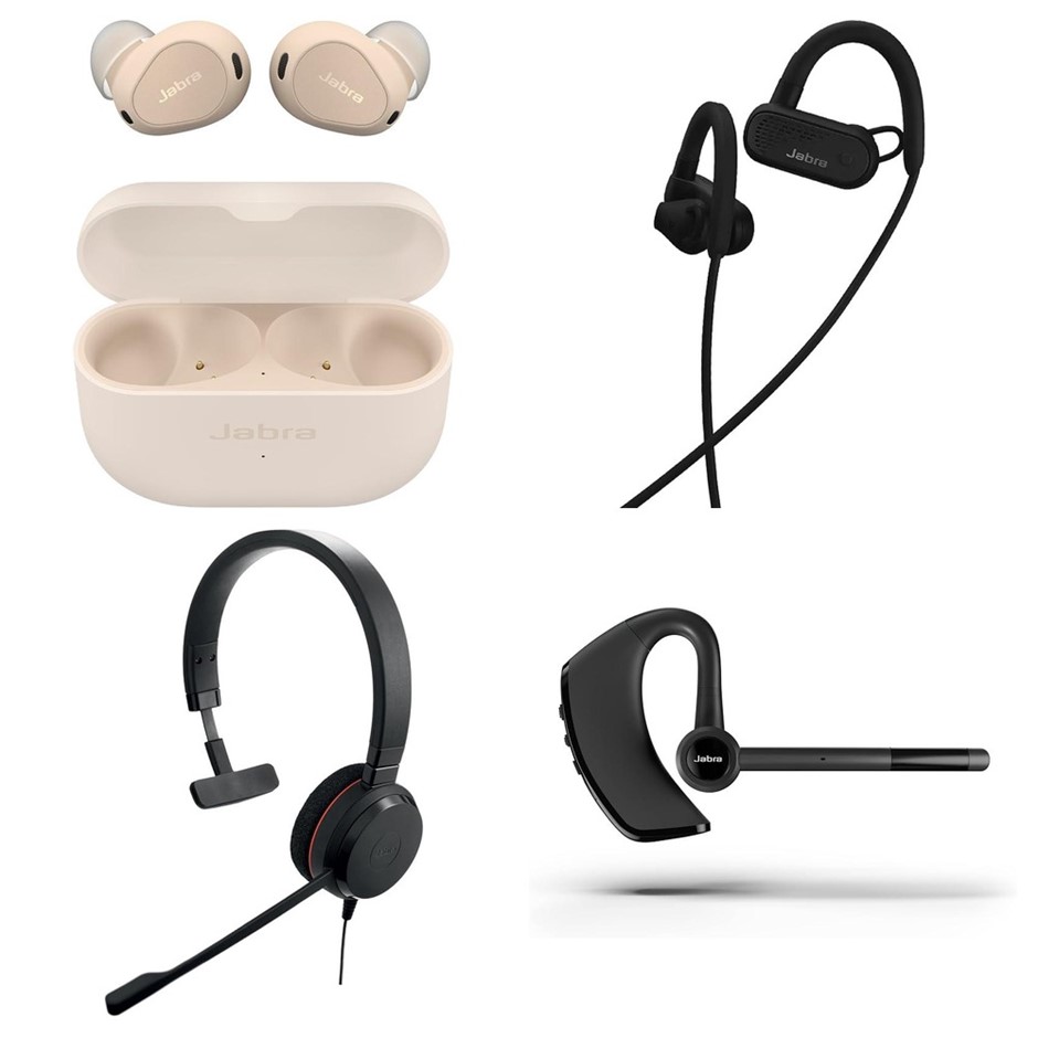 4 x JABRA Headphones. 1 x JABRA Elite 7 Active ANC Wireless Earbuds Black.