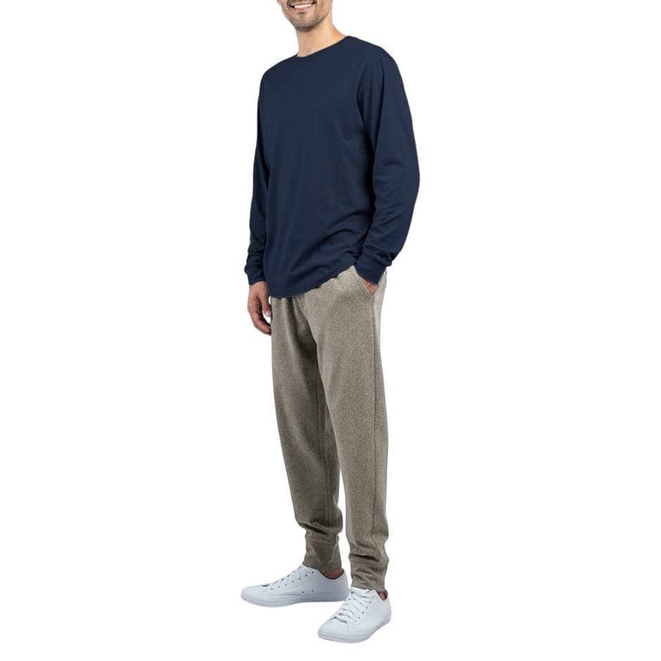 JACHS Men's 2-Piece Crewneck + Lounge Pant Set, Size S, Navy/Beige Stone.