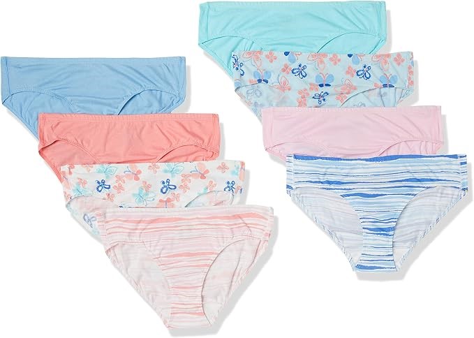 8pk x HANES Girl's Organic Cotton Panties, Size 8, Multicolour, GUOCH8. Bu
