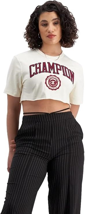 CHAMPION Women's Archive Heritage Cropped T-Shirt, Large, Chalk White CSI,