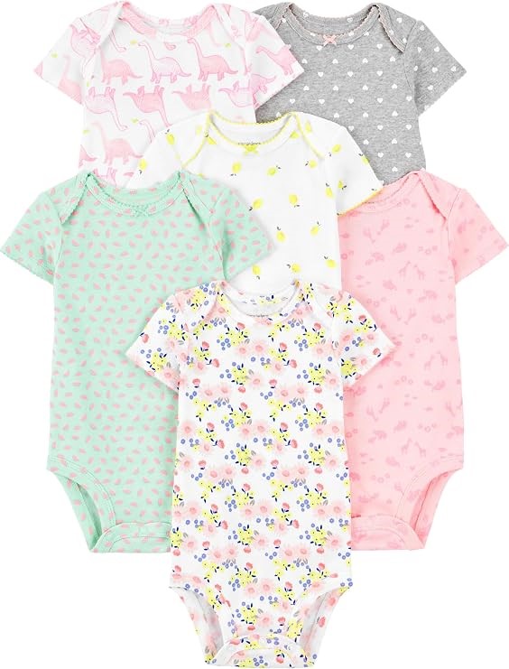 6pk x SIMPLE JOYS BY CARTER'S Girl's Short Sleeve Bodysuit, Size Newborn, M