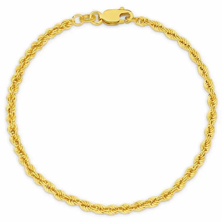 18KT Yellow Gold Hollow Rope Bracelet With Parrot Clasp, Measuring 19cm in